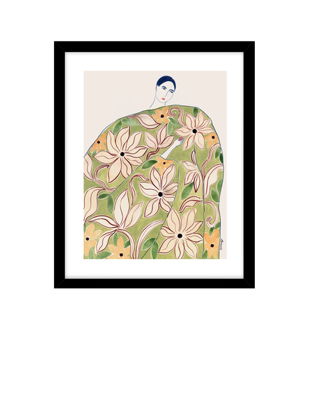 John Lewis La Poire 'Summer Coat' Framed Print & Mount, Green/Apricot, Black/Green/Apricot