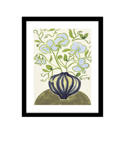 John Lewis La Poire 'Sweet Peas' Framed Print & Mount, 32 x 26cm, Green/Blue, Black Blue Green