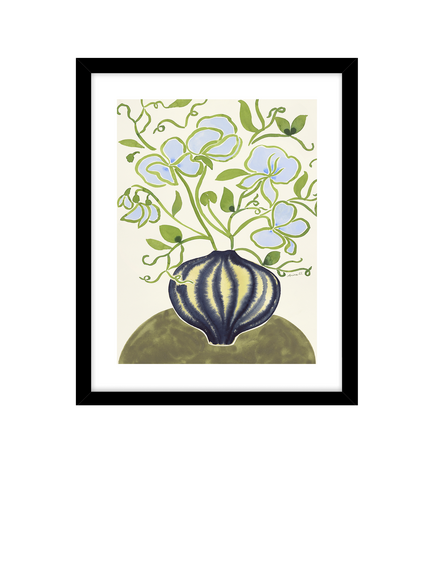 John Lewis La Poire 'Sweet Peas' Framed Print & Mount, 62 x 52cm, Green/Blue, Green/Blue