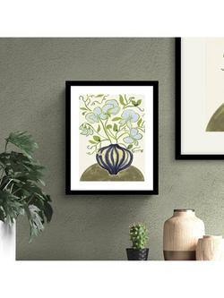 John Lewis La Poire 'Sweet Peas' Framed Print & Mount, 32 x 26cm, Green/Blue - view 2, Black Blue Green