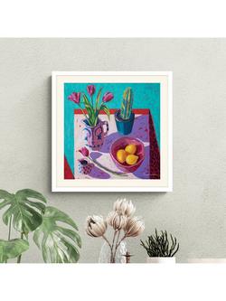 John Lewis Sara Hayward 'Still Life I' Framed Print & Mount, 42 x 42cm, Turquoise/Red - view 2, White Turquoise Red