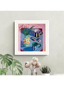 John Lewis Sara Hayward 'Still Life II' Framed Print & Mount, 42 x 42cm, Pink/Blue - view 2, White Pink Blue