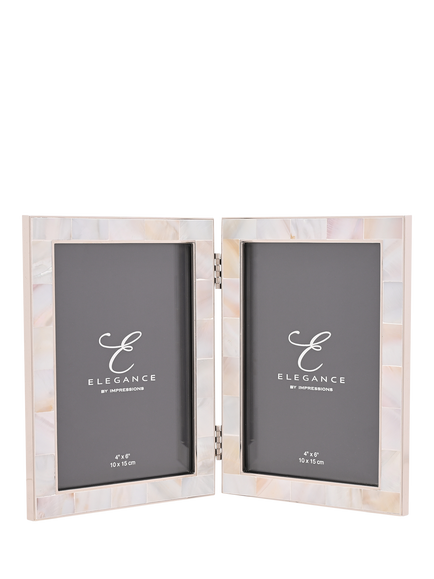 Impressions Elegance Mother of Pearl Double Photo Frame, White, White