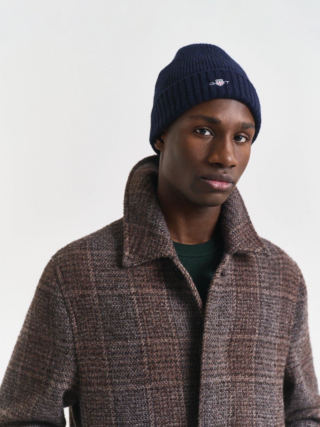Product image 1 of 3, which shows Gant Embroidered Logo Beanie, Marine
