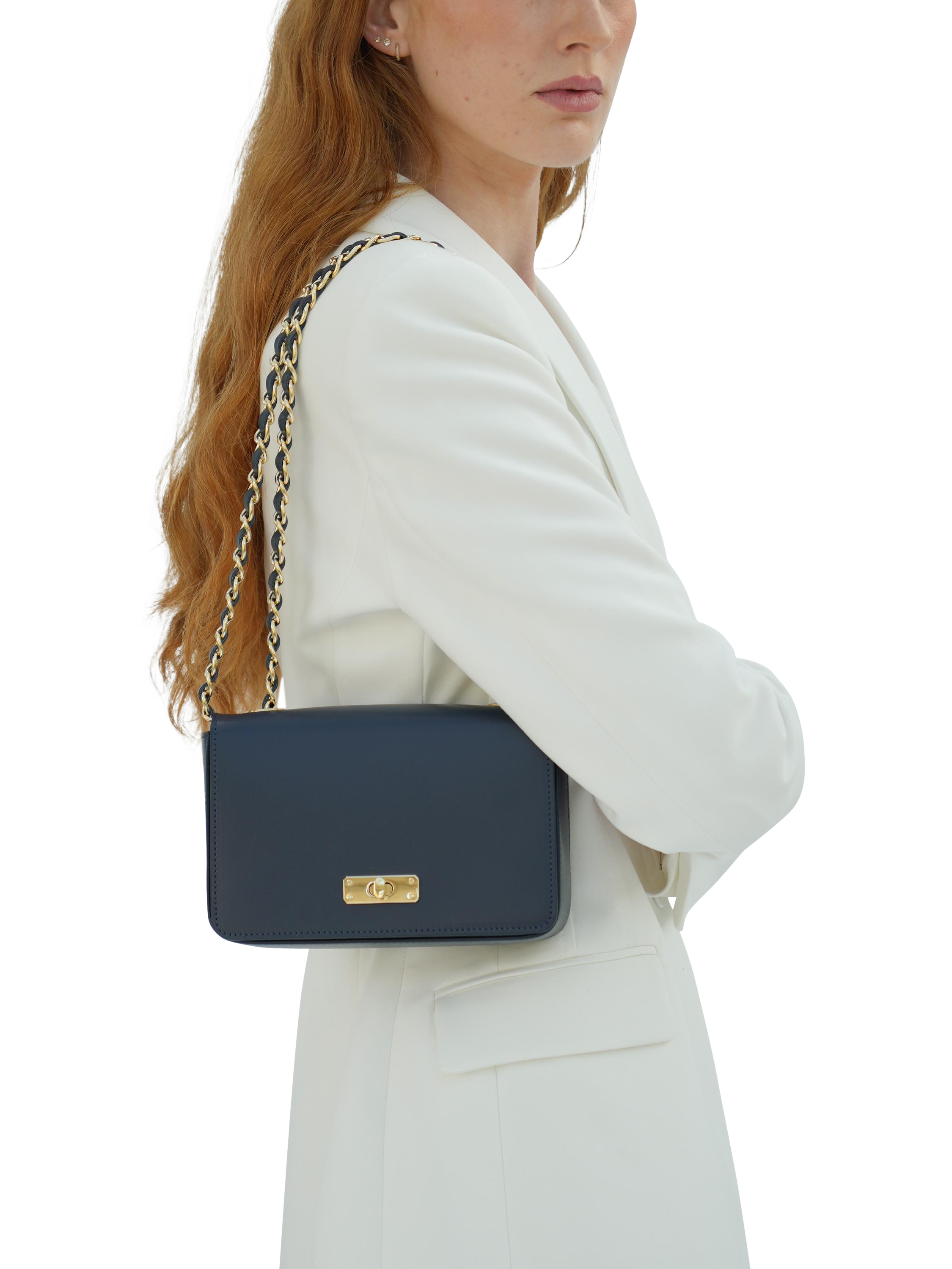 Product image 2 of 7, which shows Apatchy London The Grace Small Leather Crossbody Bag, Navy