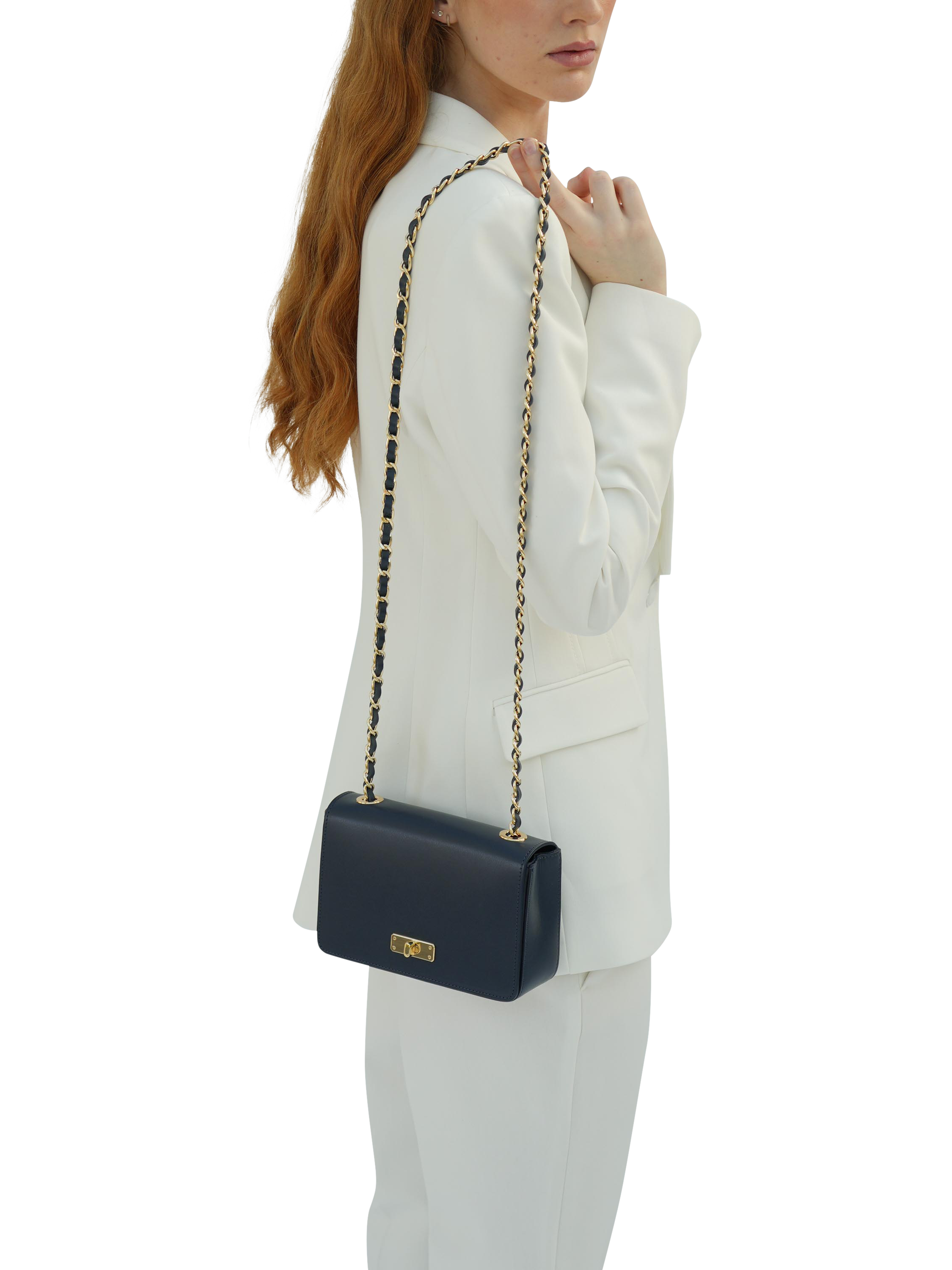 Product image 5 of 7, which shows Apatchy London The Grace Small Leather Crossbody Bag, Navy