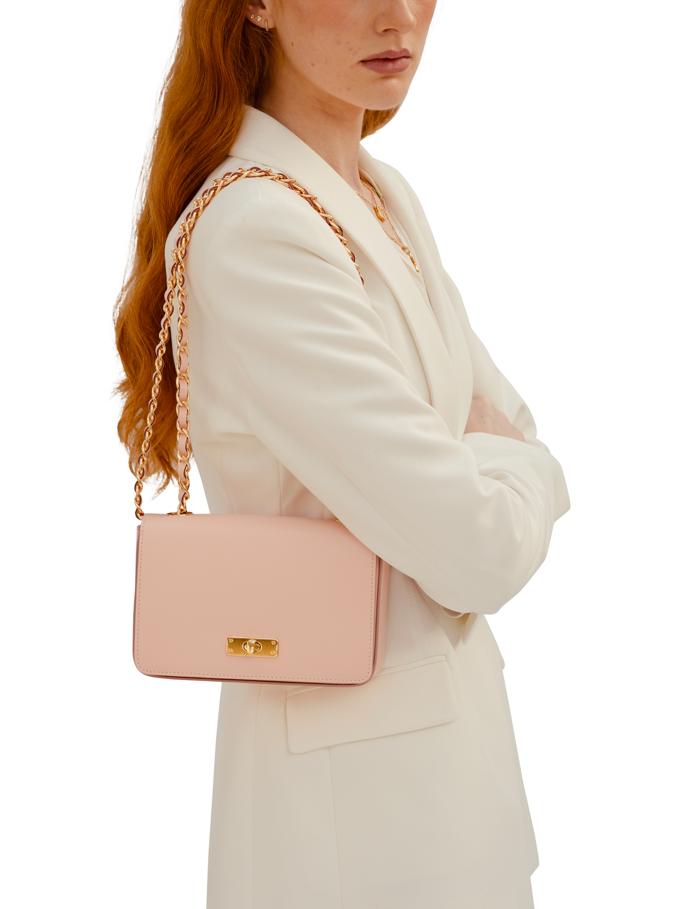 Product image 2 of 7, which shows Apatchy London The Grace Small Leather Crossbody Bag, Pink