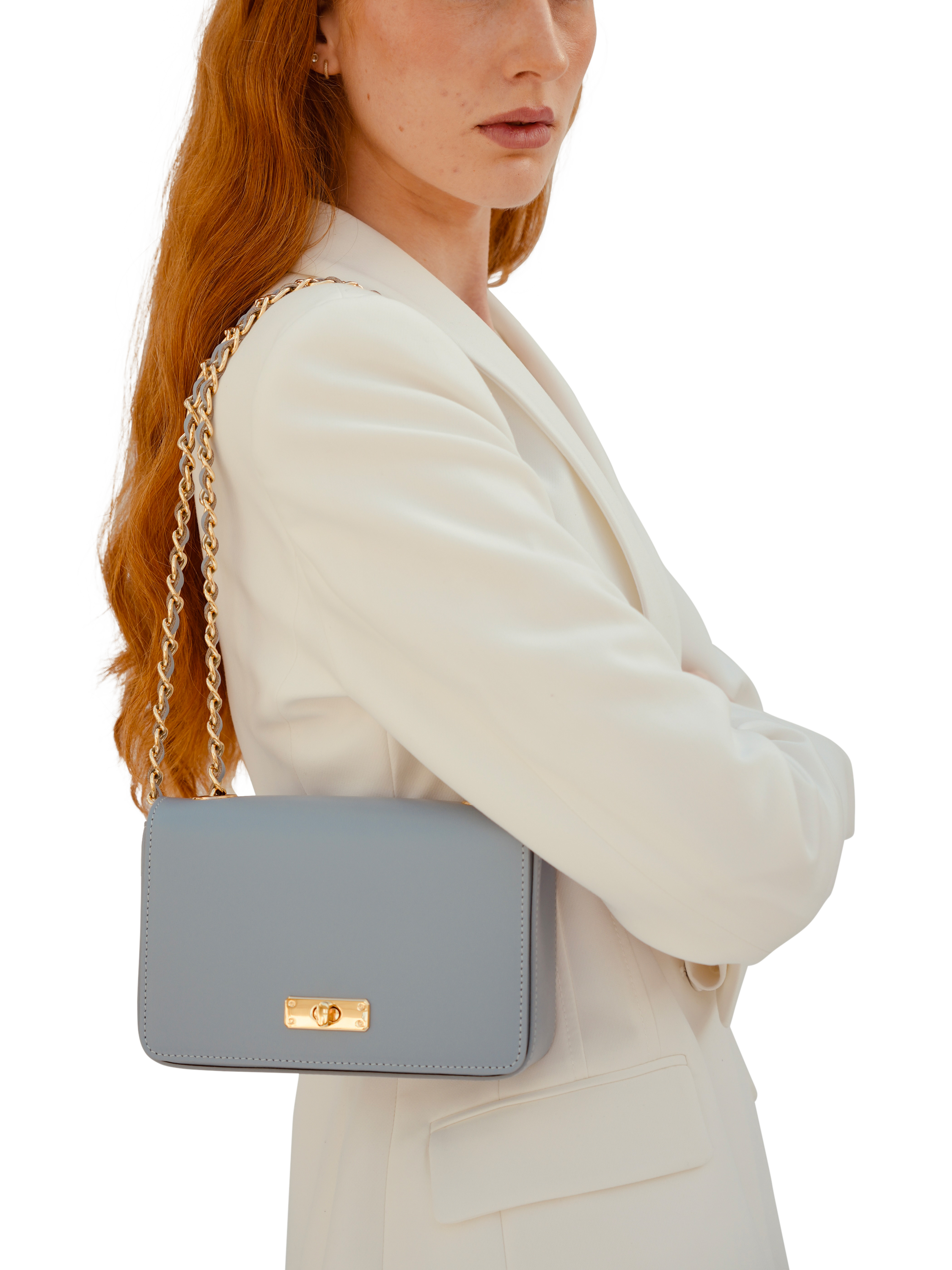 Product image 2 of 5, which shows Apatchy London The Grace Small Leather Crossbody Bag, Sky