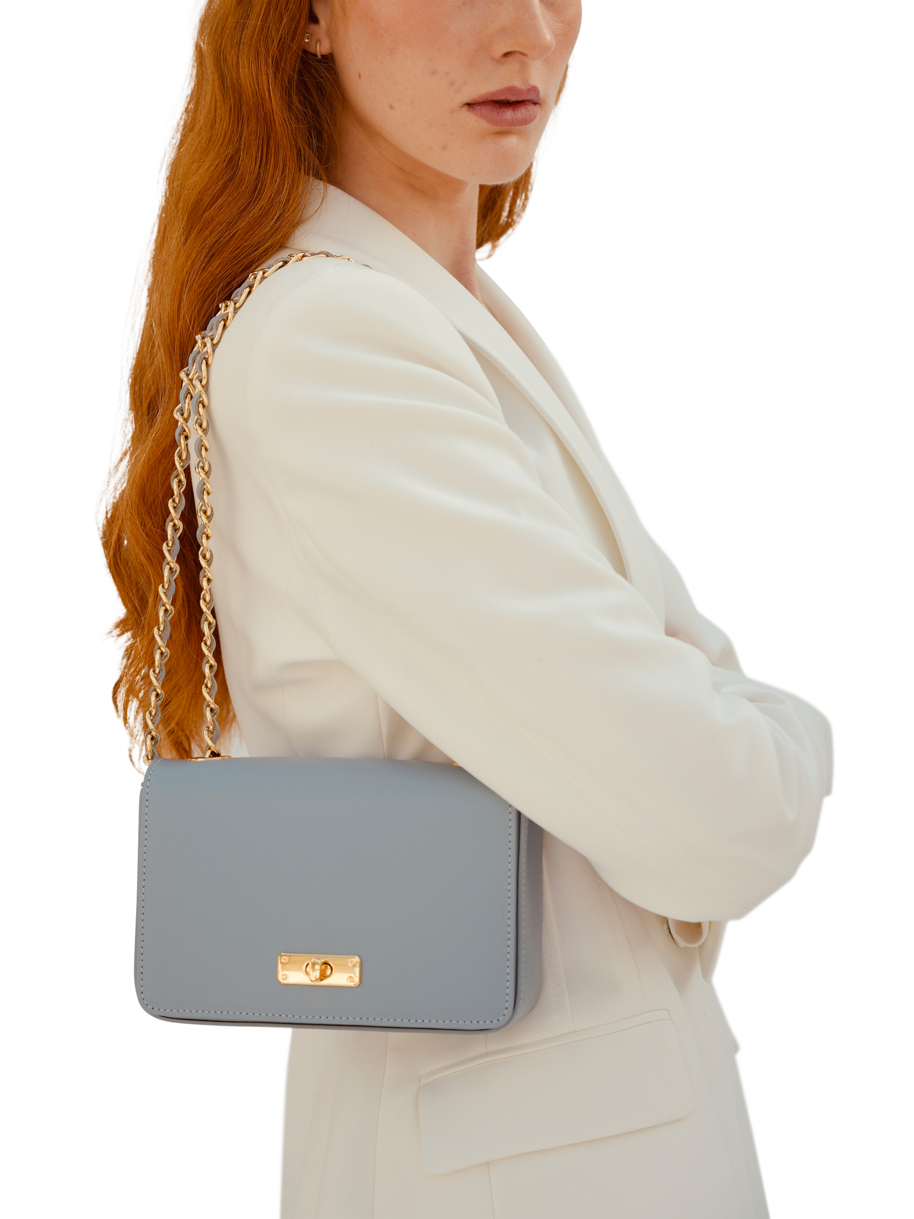 Product image 5 of 5, which shows Apatchy London The Grace Small Leather Crossbody Bag, Sky