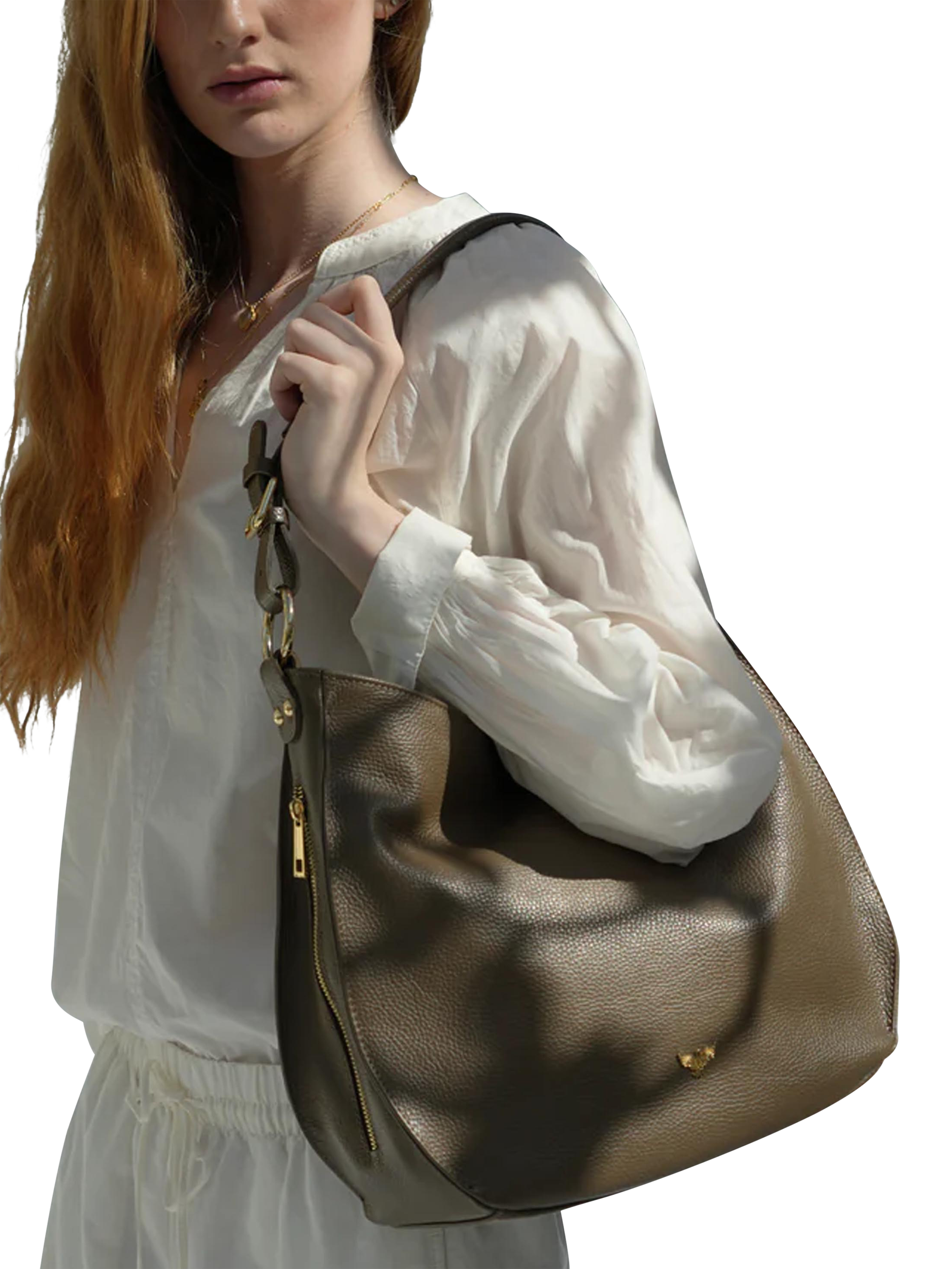 Product image 3 of 6, which shows Apatchy London The Harriet Leather Hobo Bag, Mink