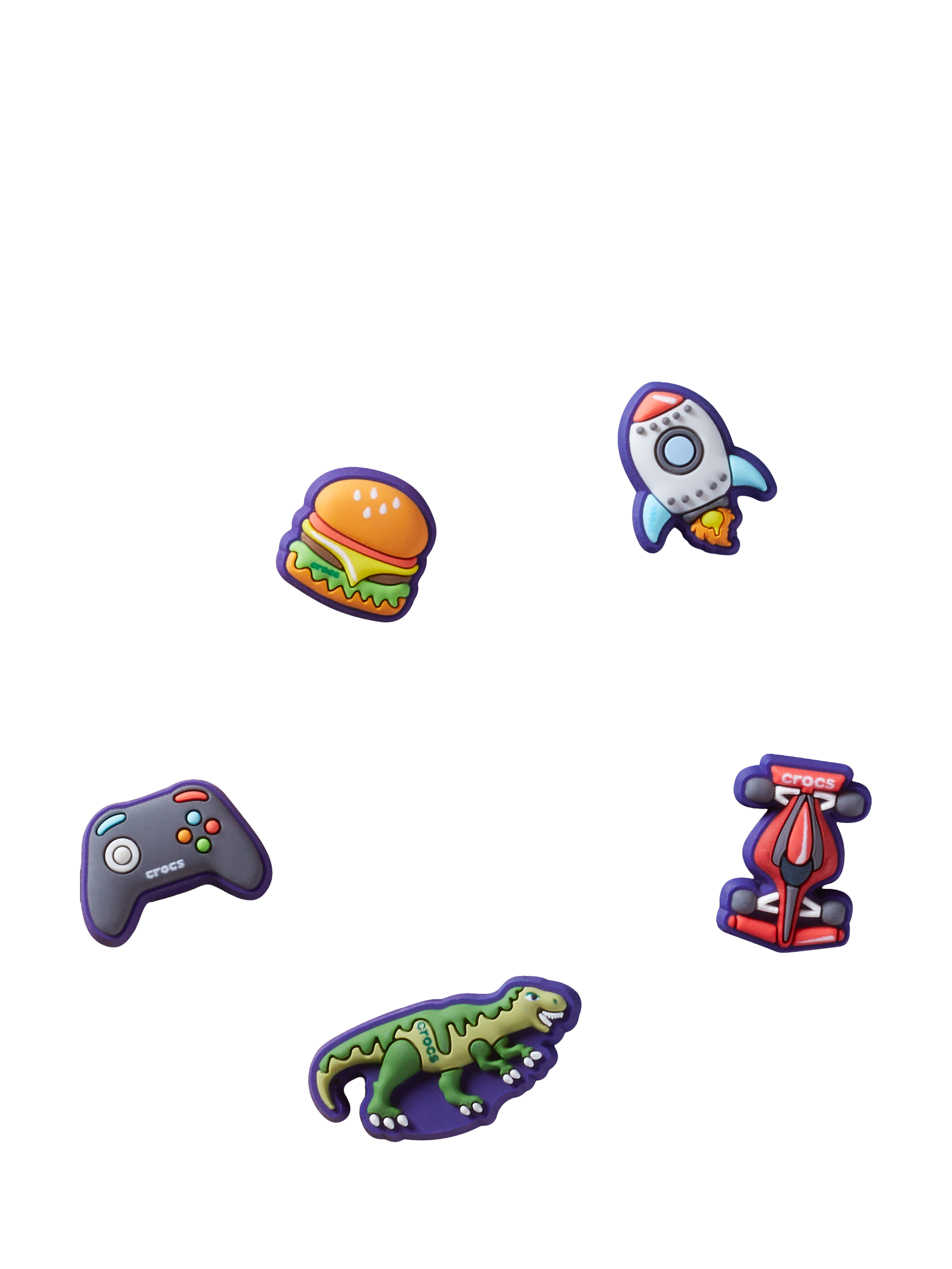 Product image 1 of 4, which shows Crocs Kids' Tiny Boy Favourites Jibbitz, Pack of 5, Multi