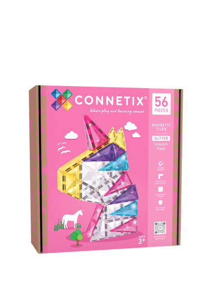Connetix Glitter Unicorn Tiles, Pack of 56, Multi