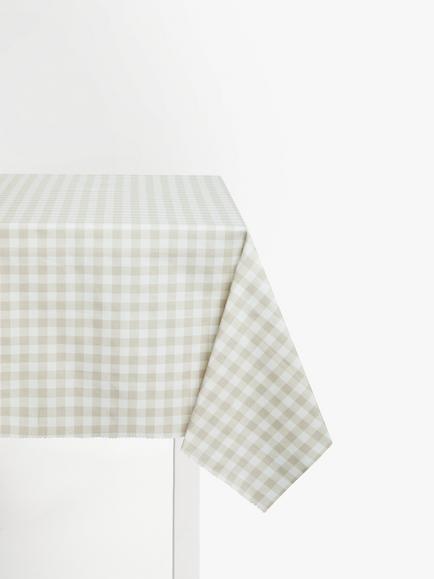 John Lewis Gingham Oilcloth Tablecloth Fabric, Greige, Greige