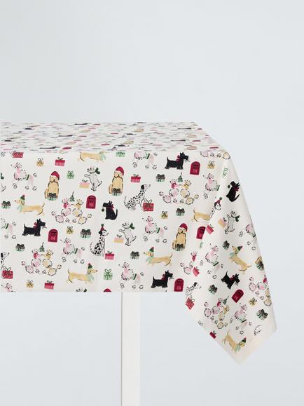 John Lewis Christmas Dogs & Presents Oilcloth Tablecloth Fabric, Multi, Multi