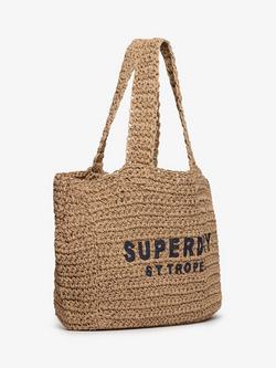 Superdry Raffia City Tote Bag, Brown Tan - view 2, Brown Tan