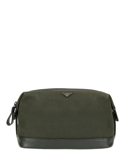 Apatchy The Cavendish Waxed Canvas & Leather Wash Bag,  Dark Olive/Black, Dark Olive/Black