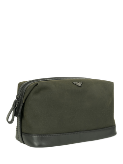 Apatchy The Cavendish Waxed Canvas & Leather Wash Bag,  Dark Olive/Black - view 2, Dark Olive/Black