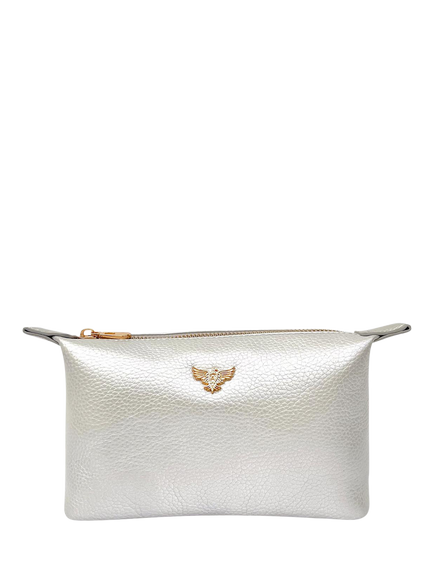 Apatchy Small Leather Wash Bag, Silver
