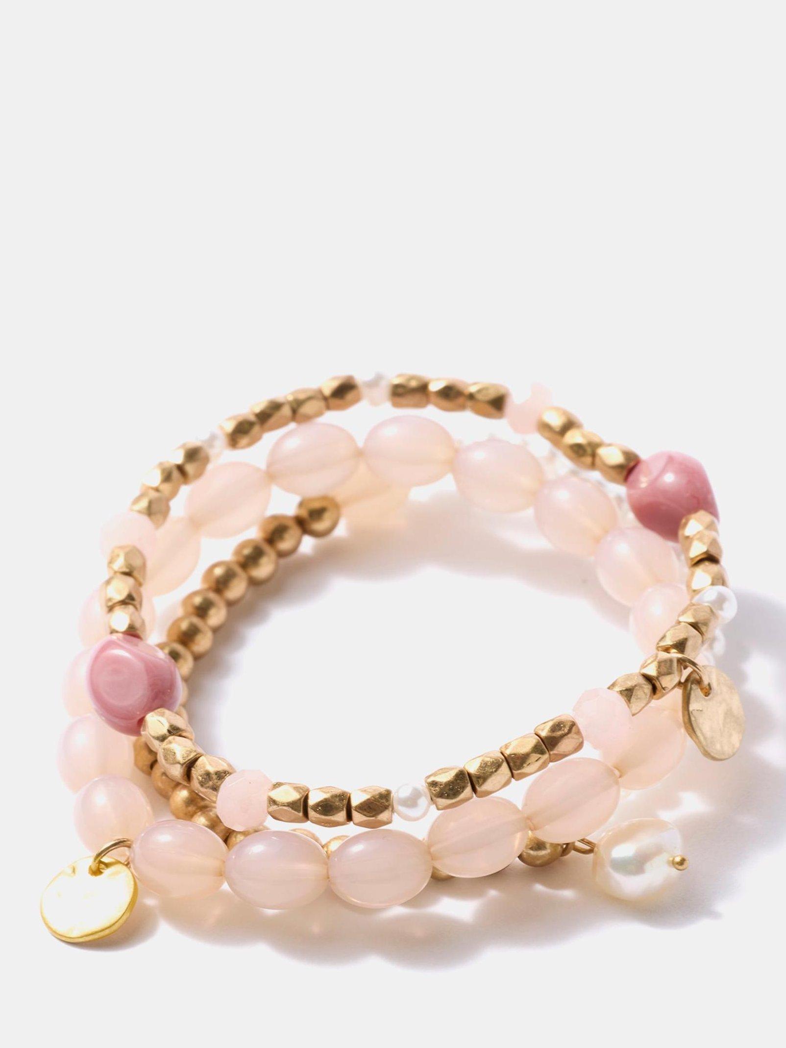 Mint Velvet Beaded Pearl Charm Bracelet Set, Pack of 3, Pink/Multi