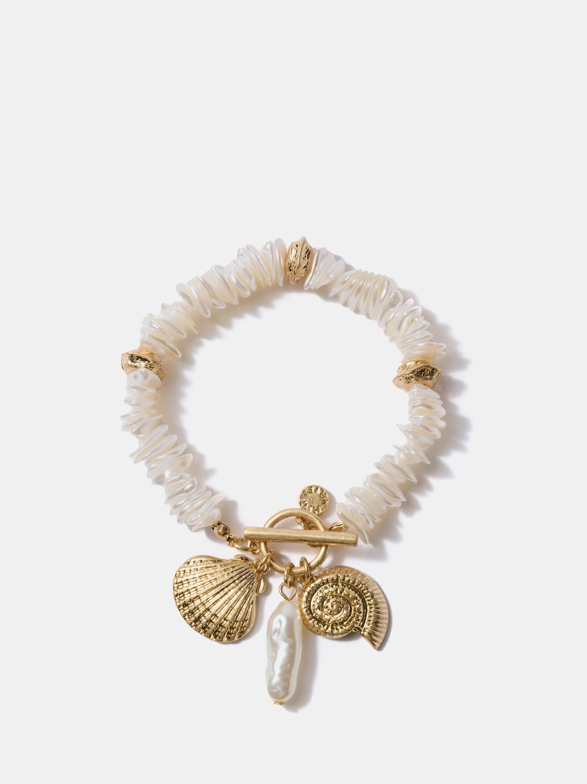 Mint Velvet Pearl Charm Bracelet, Gold