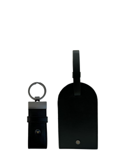 Apatchy Leather Luggage Tag and Loop Keyring Gift Set, Black, Black
