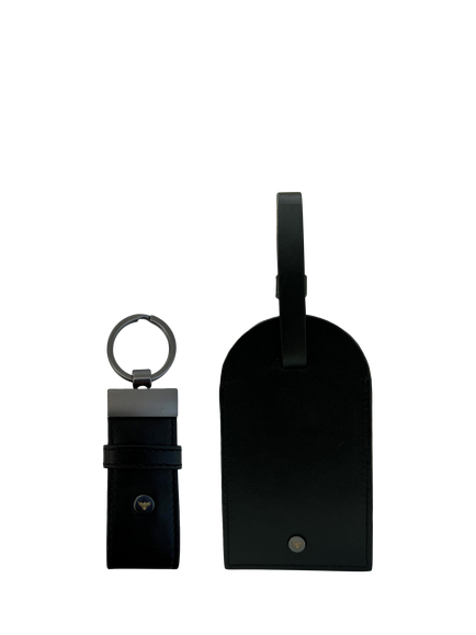 Apatchy Leather Luggage Tag and Loop Keyring Gift Set, Black, Black