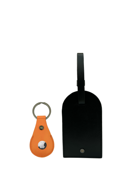 Apatchy Leather Luggage Tag and AirTag Gift Set, Black/Orange