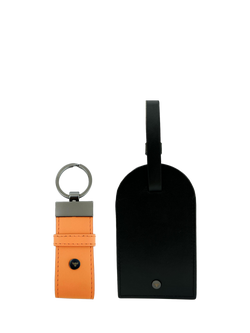 Apatchy London Leather Luggage Tag & Loop Keyring Gift Set, Black/Orange, Black/Orange