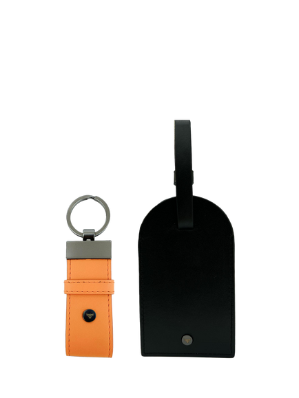 Apatchy London Leather Luggage Tag & Loop Keyring Gift Set, Black/Orange, Black/Orange