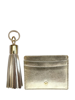 Apatchy Leather Tassel Keyring and Cardholder Gift Set, Gold, Gold