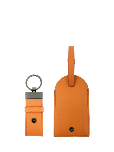 Apatchy Leather Luggage Tag and Loop Keyring Gift Set, Orange, Oraange