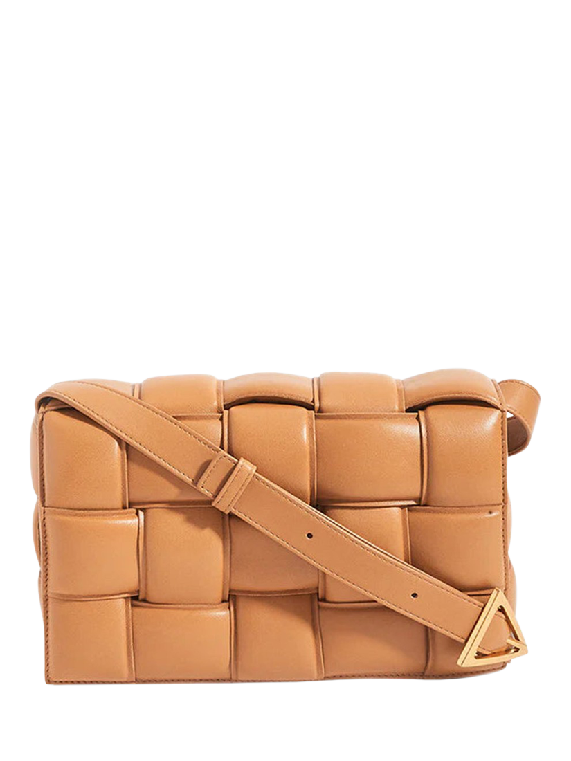 Pre-loved Bottega Veneta Cassette Padded Cross Body Bag, Caramel