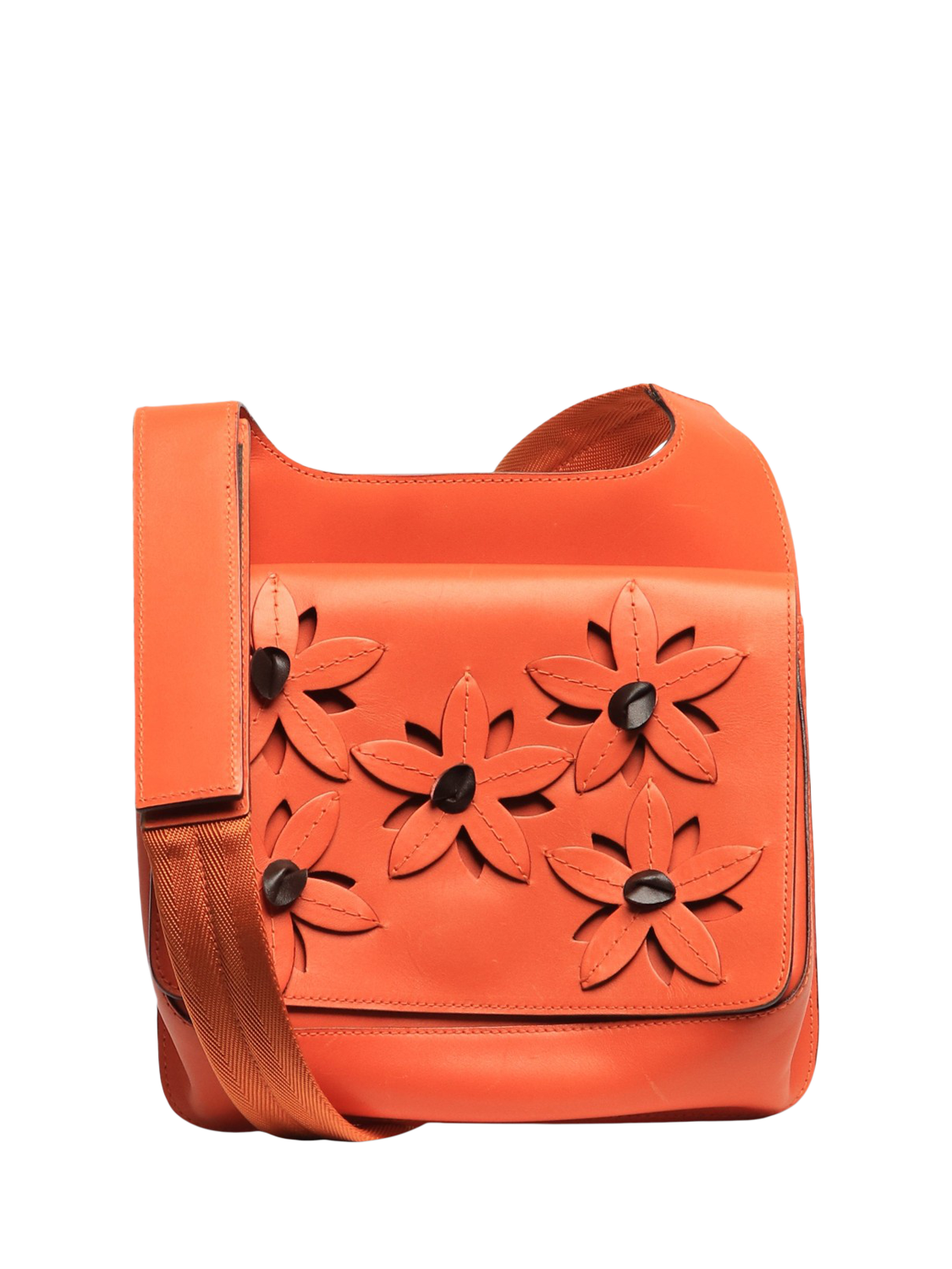 Pre-loved Prada Floral-Appliqué Leather Shoulder Bag, Orange