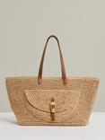 Reiss Aurora Raffia Flap Pocket Tote Bag, Natural