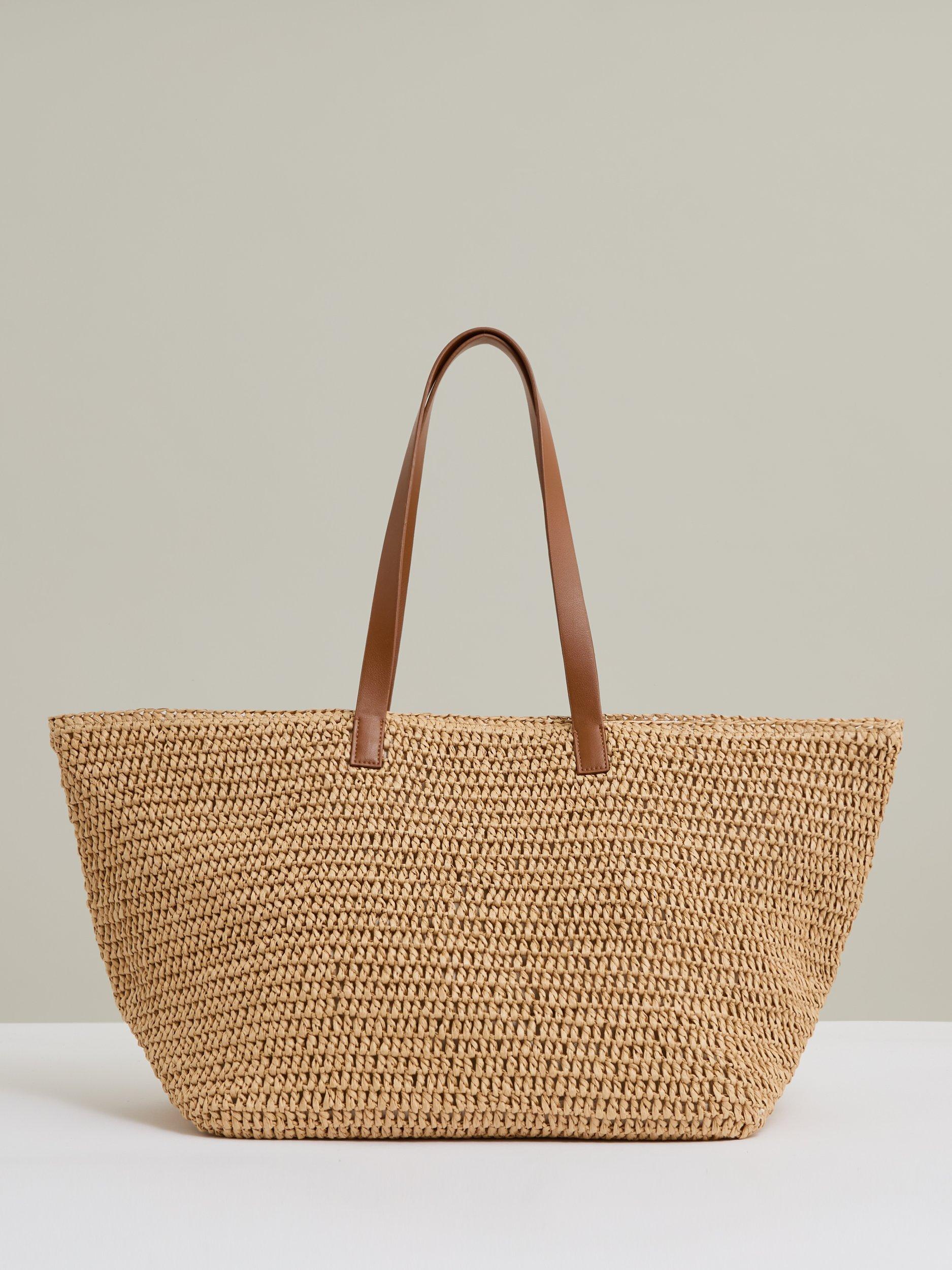 Product image 2 of 5, which shows Reiss Aurora Raffia Flap Pocket Tote Bag, Natural