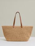 Reiss Aurora Raffia Flap Pocket Tote Bag, Natural