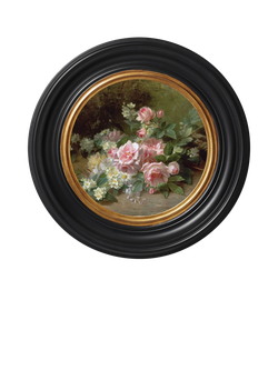 Brookpace Lascelles 'Roses & Daisies' Round Porthole Framed Print, 43cm, Multi, Black Multi