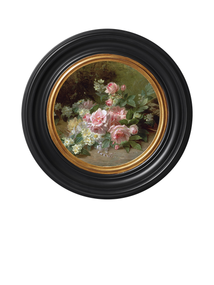 Brookpace Lascelles 'Roses & Daisies' Round Porthole Framed Print, 43cm, Multi, Black Multi