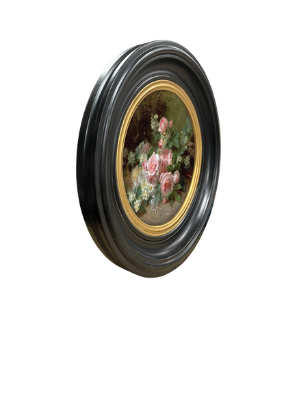 Brookpace Lascelles 'Roses & Daisies' Round Porthole Framed Print, 43cm, Multi - view 2, Black Multi