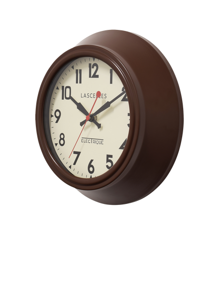 Brookpace Lascelles Metal Non-Ticking Sweep Wall Clock, 25cm, Brown - view 2, Chocolate Brown