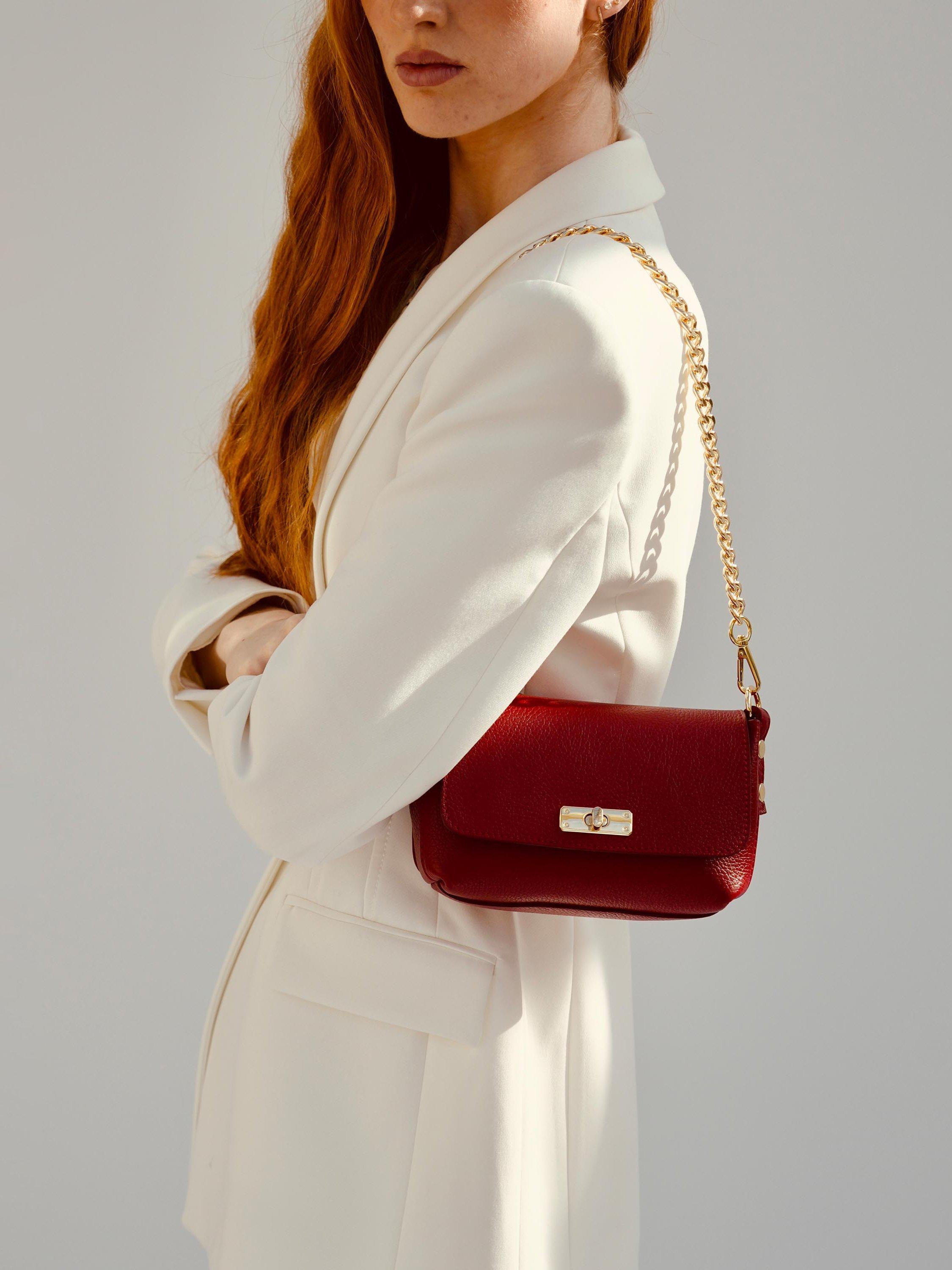 Product image 7 of 7, which shows Apatchy London The Maisie Leather Crossbody Bag, Red