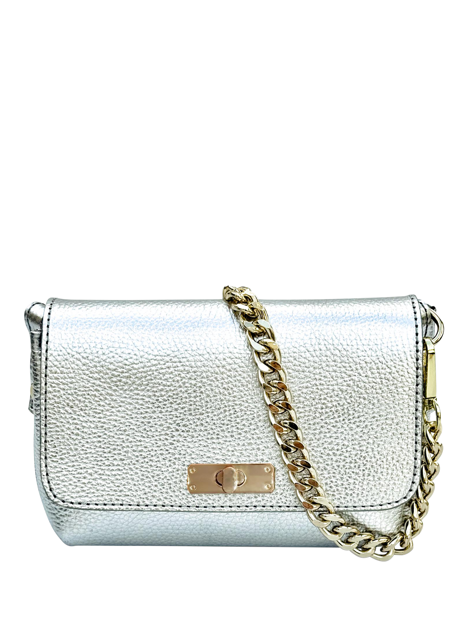 Product image 1 of 7, which shows Apatchy London Leather The Maisie Crossbody Bag, Silver