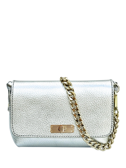 Apatchy London The Maisie Mini Leather Crossbody Bag with Slim Flat Crossbody Strap, Silver