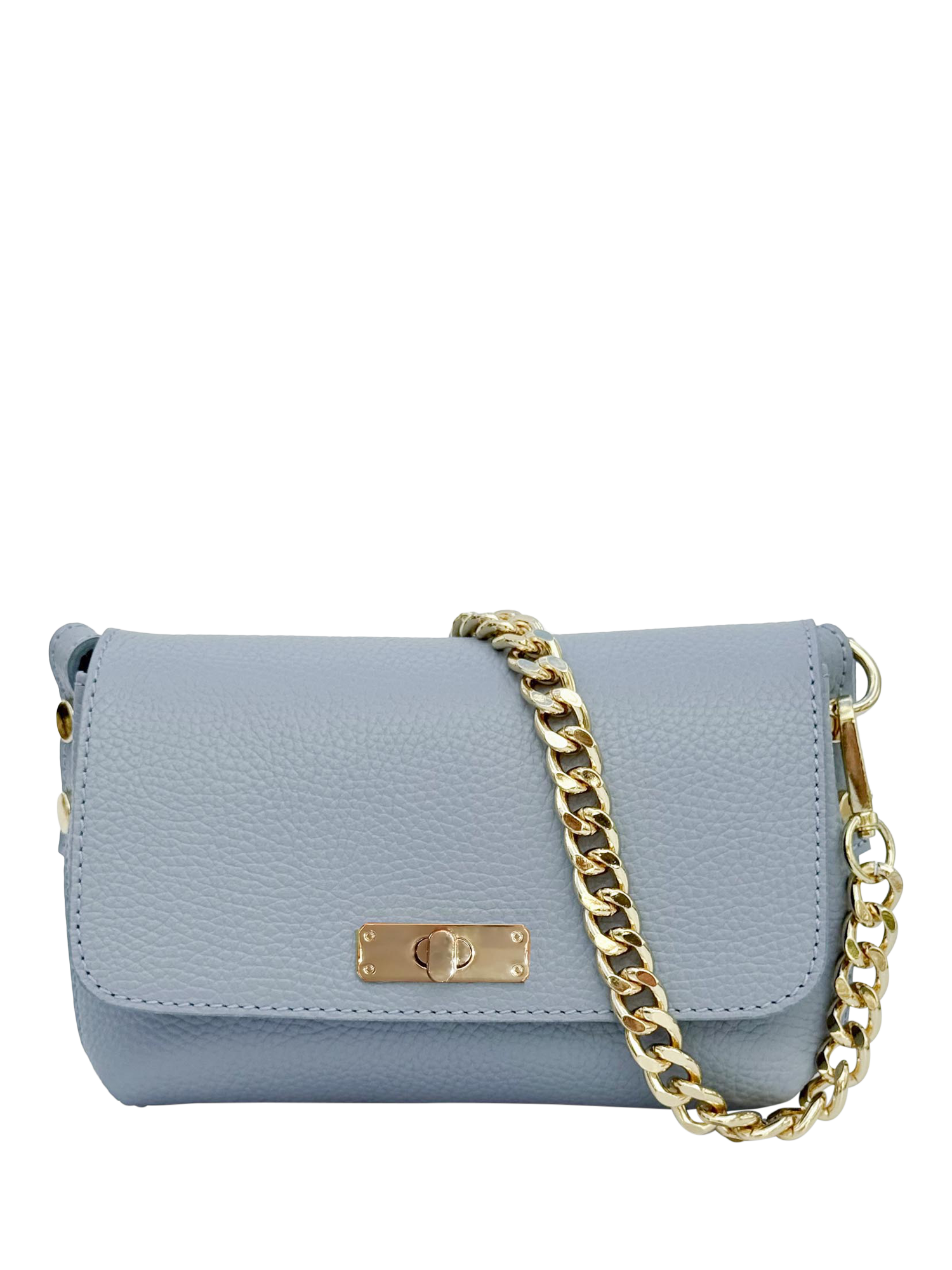 Product image 1 of 7, which shows Apatchy London The Maisie Leather Crossbody Bag, Sky