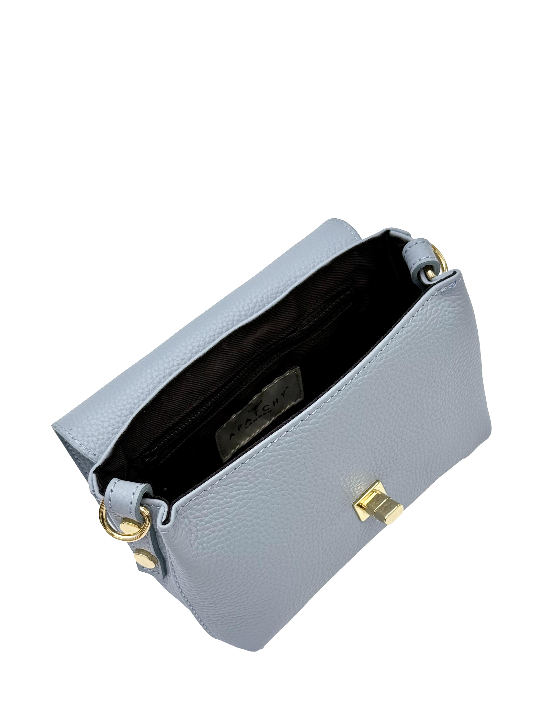 Product image 6 of 7, which shows Apatchy London The Maisie Leather Crossbody Bag, Sky