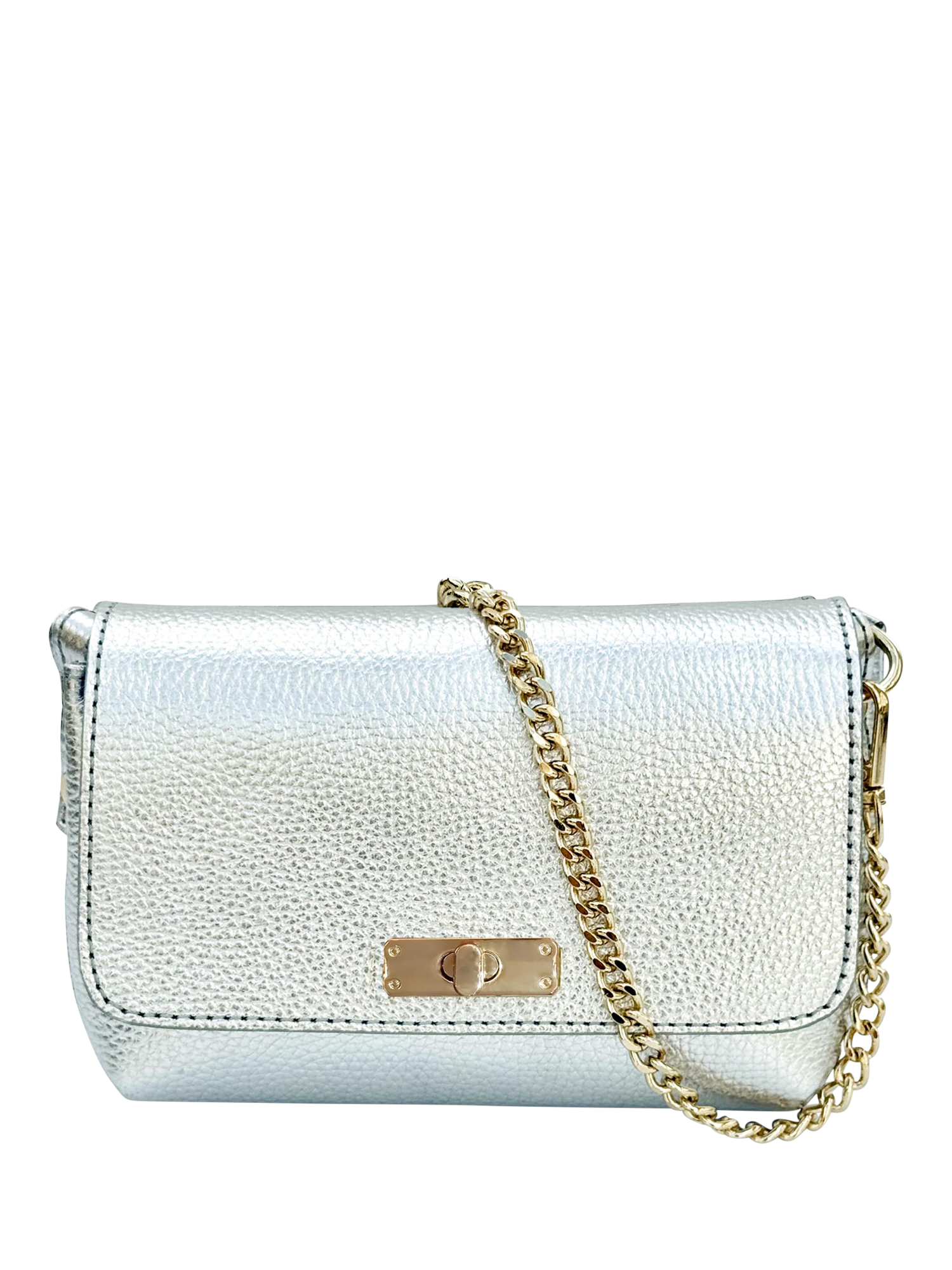 Product image 1 of 7, which shows Apatchy London Leather The Maisie Crossbody Bag, Silver
