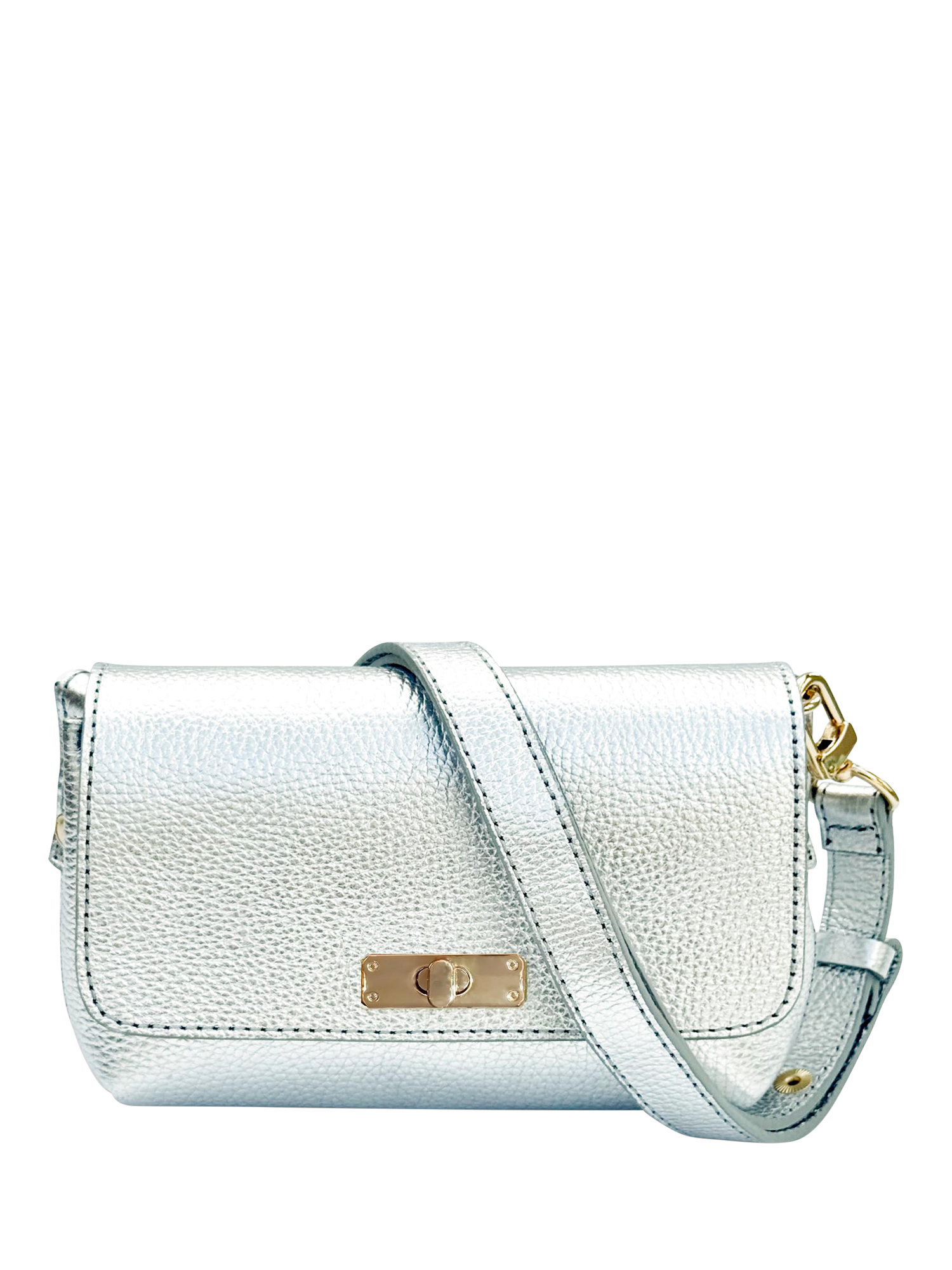 Product image 2 of 7, which shows Apatchy London Leather The Maisie Crossbody Bag, Silver