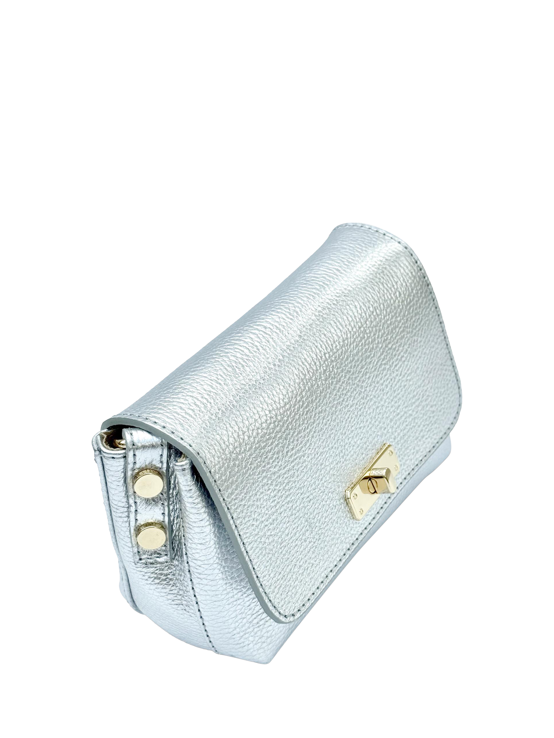 Product image 5 of 7, which shows Apatchy London Leather The Maisie Crossbody Bag, Silver