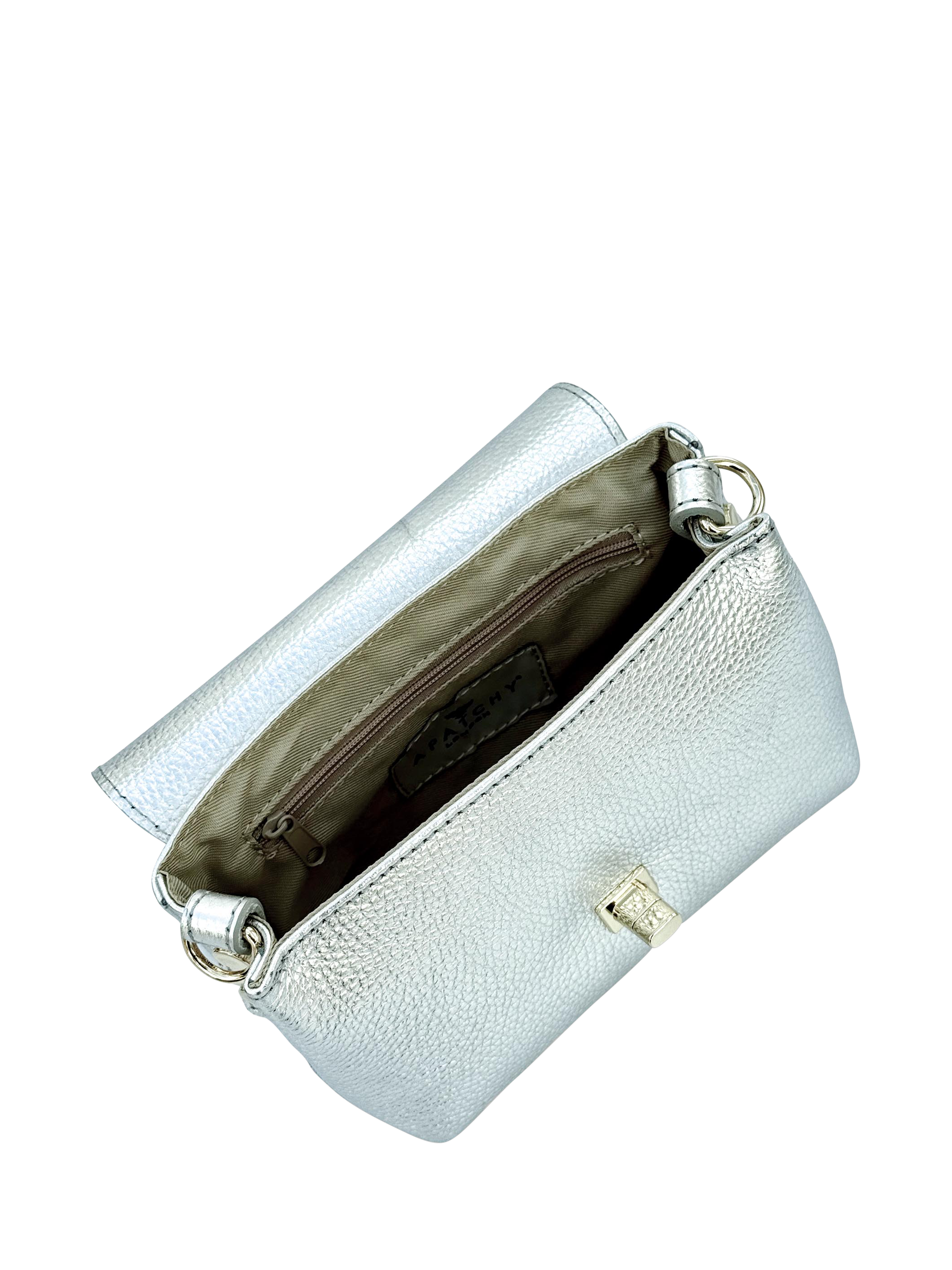 Product image 6 of 7, which shows Apatchy London Leather The Maisie Crossbody Bag, Silver