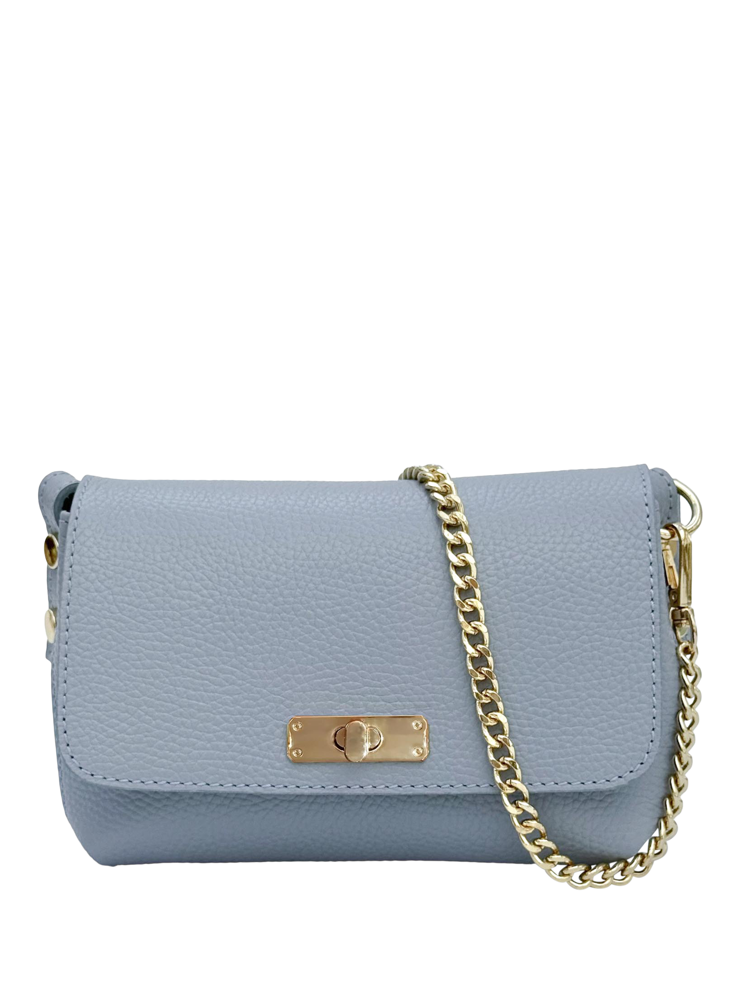 Product image 1 of 7, which shows Apatchy London The Maisie Leather Crossbody Bag, Sky